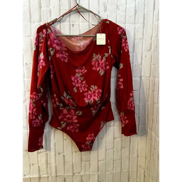 NWT Free People Intimately Red Floral Bodysuit Sz S - Picture 1 of 12